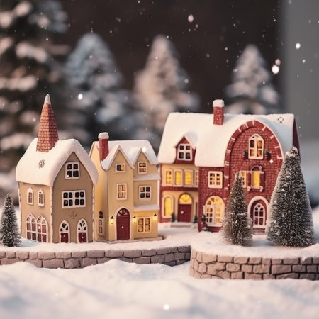 Christmas holiday houses in the snow. Background Merry christmas and a happy new year. Holiday banner and poster. Christmas Festiveの素材