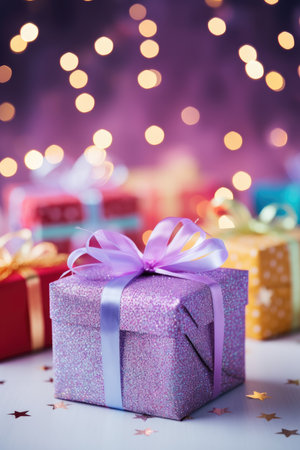 Merry Christmas and Happy new year. Festive background with gift boxes. Christmas gift boxの素材