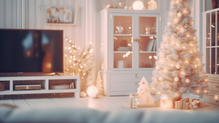Christmas cozy home interior. Christmas room with a decorated Christmas tree.の素材
