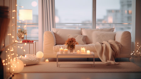 Christmas cozy home interior. Christmas room with a decorated Christmas tree.の素材