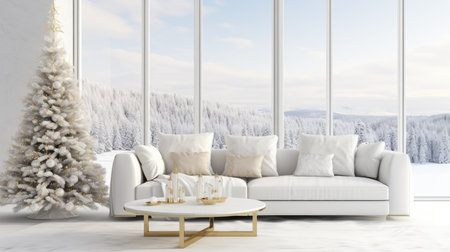 Christmas cozy home interior. Christmas room with a decorated Christmas tree.の素材