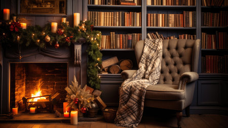 Christmas cozy home interior. Christmas room with a decorated Christmas tree.の素材