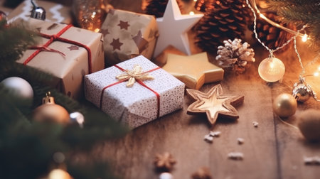 Festive Christmas New Year background with surprise box. Holiday Christmas gift boxの素材