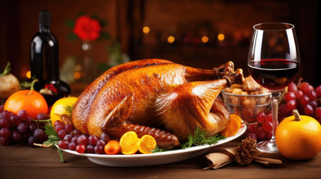 Thanksgiving Day Baked Turkey. Roasted chickenの素材