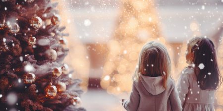 Christmas children. Little children on Christmas holiday in winter seasonの素材