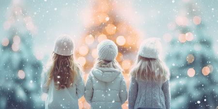 Christmas children. Little children on Christmas holiday in winter seasonの素材