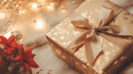 Merry Christmas and a happy new year. Festive xmas background. Holiday Christmas Gift boxの素材