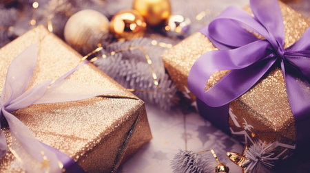 Merry Christmas and a happy new year. Festive xmas background. Holiday Christmas Gift boxの素材
