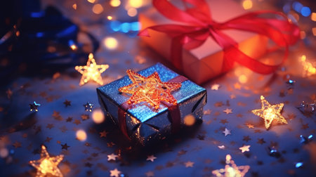 Merry Christmas and a happy new year. Festive xmas background. Holiday Christmas Gift boxの素材