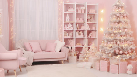Christmas tree in the room backgroundの素材