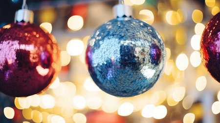 Merry Christmas and Happy New Year. Christmas background with decorative ballsの素材