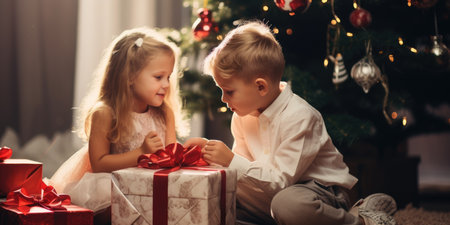 Happy joyful Christmas children. Winter seasonの素材