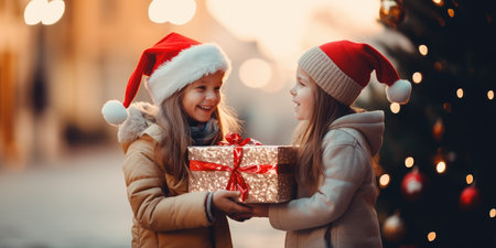 Happy joyful Christmas children. Winter seasonの素材