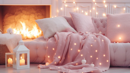 Winter Christmas background atmospheric cozy room. festive interior designの素材