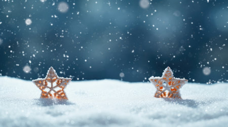 Winter Christmas background with snow and blurred light bokeh effectの素材