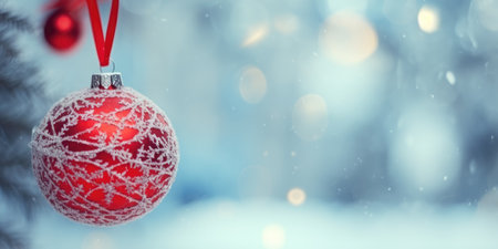 Christmas fir tree decoration hanging ball. Merry Christmas and Happy New Year. Festive bright beautiful backgroundの素材