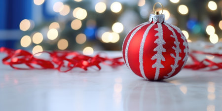Christmas decoration bauble ball. Merry Christmas and Happy New Year. Festive bright beautiful backgroundの素材