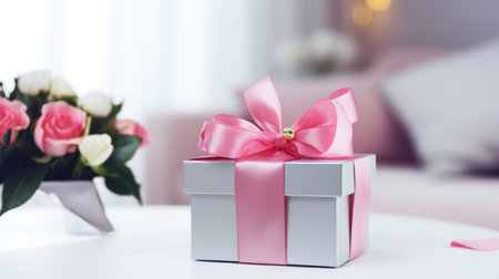 Merry Christmas and a happy new year. Background with Christmas gift boxの素材