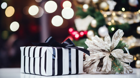 Merry Christmas and a happy new year. Background with Christmas gift boxの素材