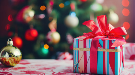 Merry Christmas and a happy new year. Background with Christmas gift boxの素材