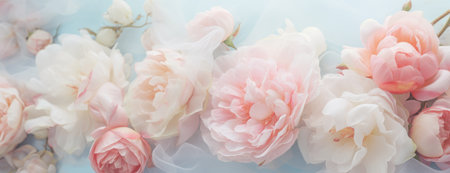 Flowers roses soft pastel color background. Beautiful composition. Valentine's Day, Easter, Birthday, Happy Women's Day, Mother's Day. Holiday poster and bannerの素材