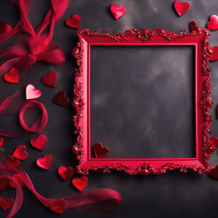 Romantic red frame with borders of hearts. Valentine's Day, Birthday, Happy Woman Day, Mother's Day. Holiday poster and bannerの素材