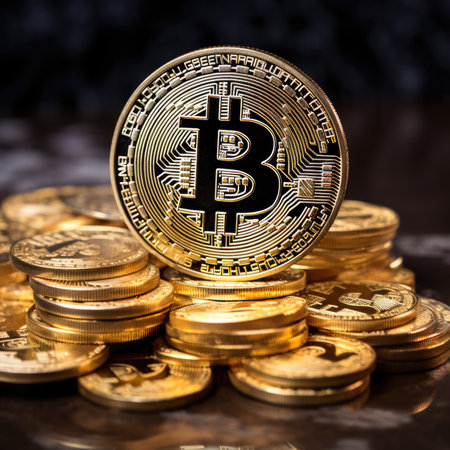Bitcoin. Pile of gold coins bitcoin crypt currencyの素材