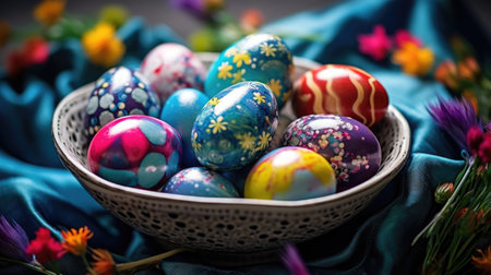 Easter holiday. Easter basket with eggsの素材