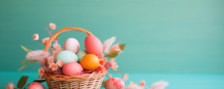 Easter holiday. Easter basket with eggsの素材
