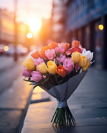 Bouquet of flowers beautiful. Background flowers for the holidays Valentine's Day, Birthday, Happy Woman Day, Mother's Day. Holiday poster and bannerの素材
