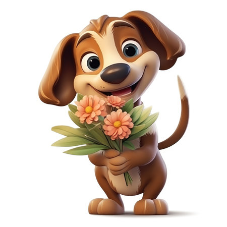 Cute dog and flowersの素材