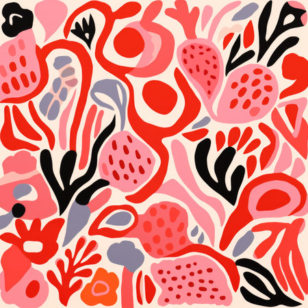 Pink red and white pattern flower grass and plantsの素材