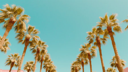 Palm trees against a blue skyの素材