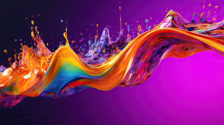 Colorful paint splashes isolated on purple background. 3d renderingの素材