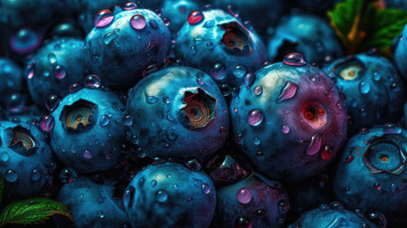 Blueberries with water drops close-up. Blueberry background.の素材