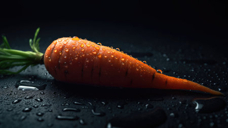 Carrot with water drops on a black background. Shallow DOF.の素材