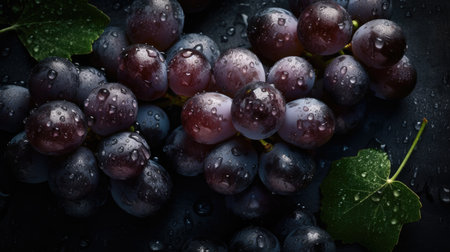 Grapes with water drops on black background, close-upの素材