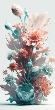 Bouquet of flowers in pastel colors on a white backgroundの素材