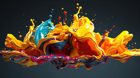 Colorful paint splashes isolated on black background. 3d renderingの素材