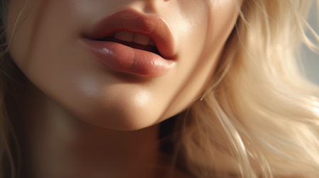 Close up of a beautiful young woman's lips. Soft focus.の素材