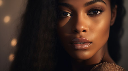 beautiful african american girl looking at camera, closeupの素材