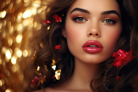 fashion studio photo of beautiful sensual woman with dark hair and bright makeupの素材