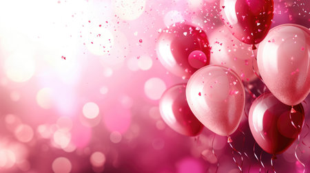 Background with helium balloons in the shape of a heartの素材