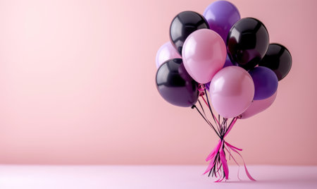 Background with helium balloons in the shape of a heartの素材