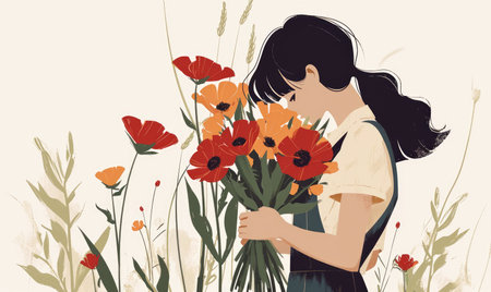 Beautiful girl romantic illustrationの素材