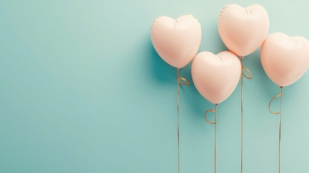 Background with helium balloons in the shape of a heartの素材