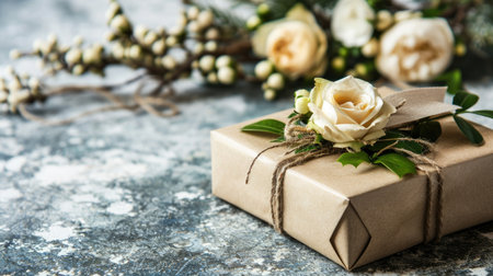 Background with surprise and gift box. Holiday Valentine's Day, birthday, wedding. Romantic presentsの素材