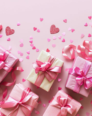 Background with surprise and gift box. Holiday Valentine's Day, birthday, wedding. Romantic presentsの素材