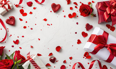 Background with surprise and gift box. Holiday Valentine's Day, birthday, wedding. Romantic presentsの素材