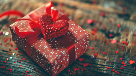 Background with surprise and gift box. Holiday Valentine's Day, birthday, wedding. Romantic presentsの素材